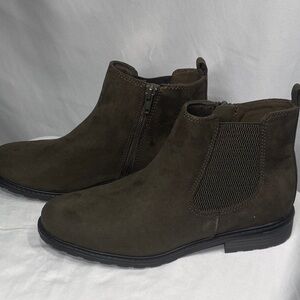 Army Green Suede Chelsea Ankle Boots | Side Zip | Low Heel